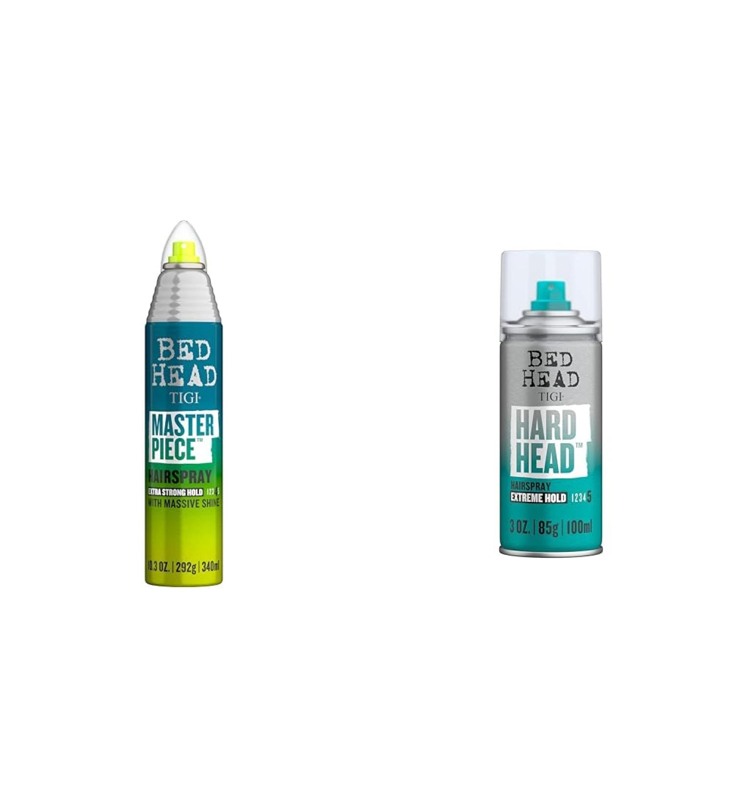 TIGI Bed Head Frizz Control Extra Hold 10.3 oz Hairspray and Hard Head Extra Strong Hold 3 oz Travel Hairspray - Buy Online on GoSupps.com