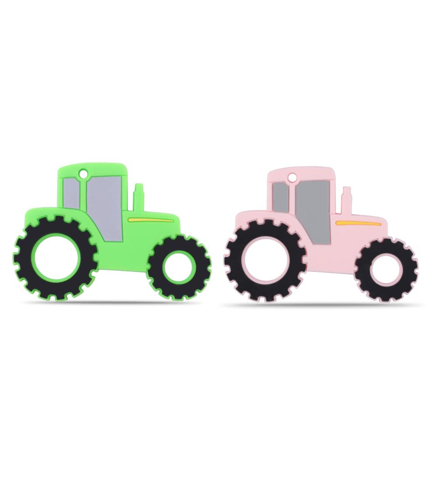 AmazingM Green Pink Tractor Car Sensory Chew Teether 2 Pcs - Food Grade Silicone Teething Toys for Kids with Autism & ADHD - Buy Online on GoSupps.com