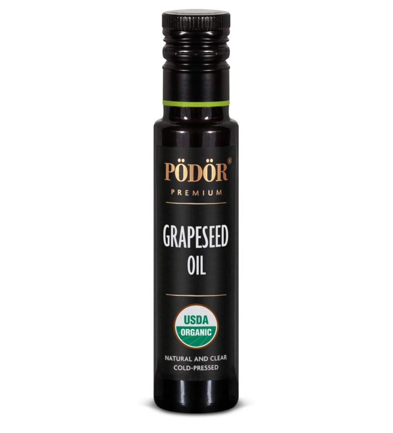 PDR Premium Organic Grapeseed oil - 8.4 Fl. Oz. - Cold-Pressed, 100% Natural, Unrefined and Unfiltered, Vegan, Gluten-Free, Non-GMO in Glass Bottle 8.4 Fl Oz