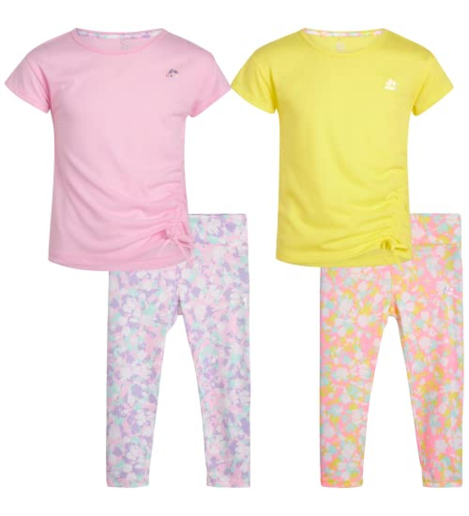 RBX Girls Active Set: 2-Pack Pink Lime Light T-Shirt and Capri Yoga Pants, Size 10-12 - Buy Online on GoSupps.com