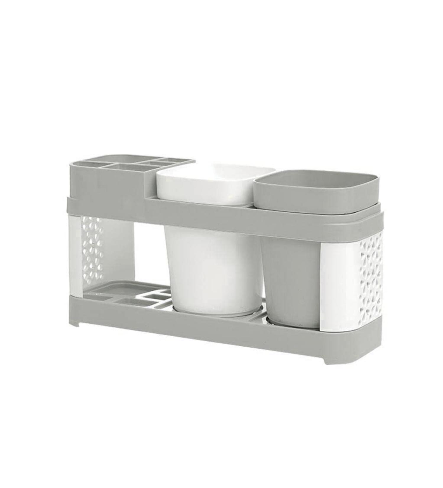Premium Gray Toothpaste Set with Stand Toothbrush Storage Cup & Sponge Holders - Bathroom Essentials for Organized Living - Buy Online on GoSupps.com