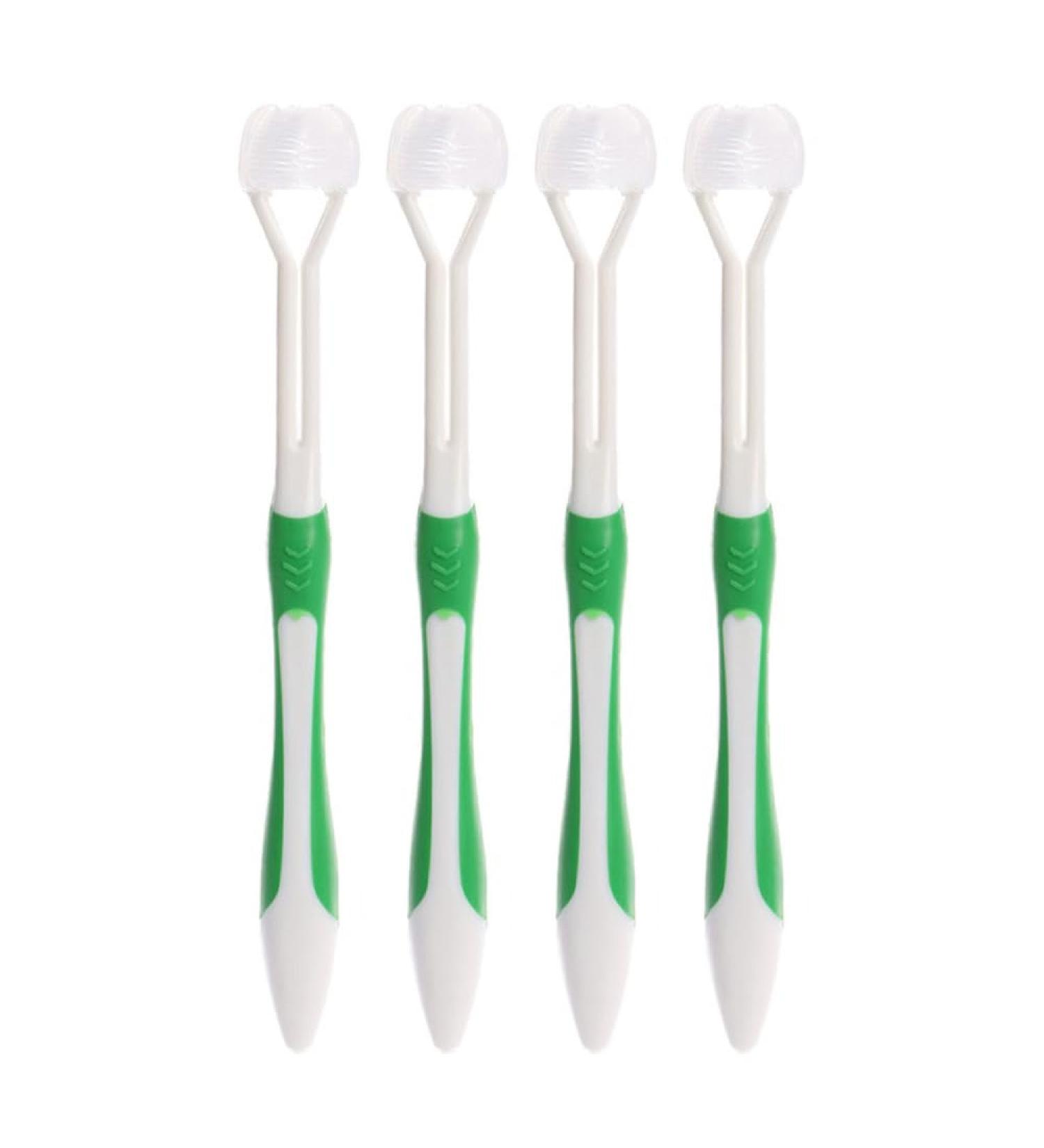 4-Pack Travel Toothbrush for Adults | Sensory Toothbrush with 3 Bristles | Deep Cleaning & Gum Care | Ideal for Autism - Green - Buy Online on GoSupps.com