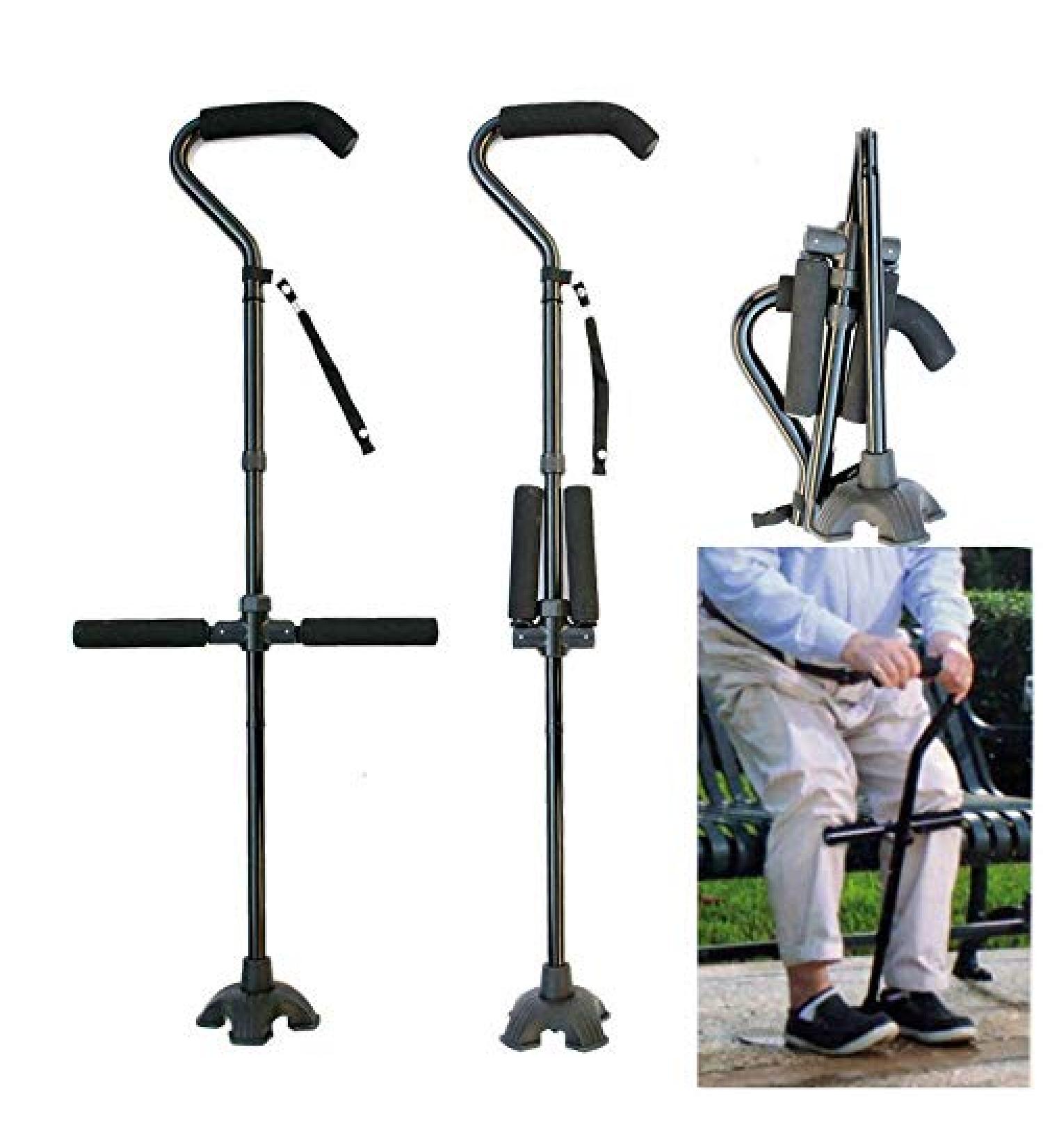 Swan Neck Walking Cane Offset Walking Sticks Double Handle to Help Get up Height Adjustable Collapsible Crutch Mobility Aid for Elderly Men and Women - Buy Online on GoSupps.com