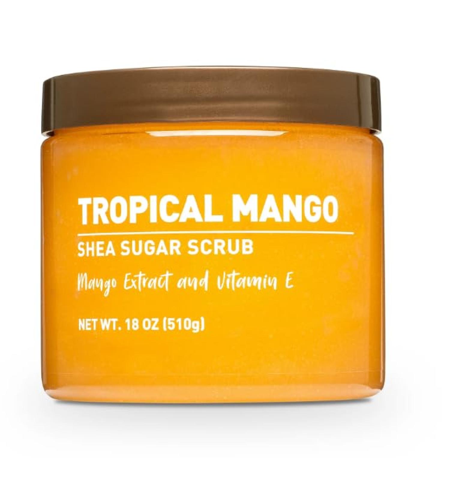Exfoliating Shea Sugar Body Scrub with Tropical Mango Scent 18 oz Deep Cleansing & Moisturizing Natural Sugar Scrub for Smooth Radiant Skin