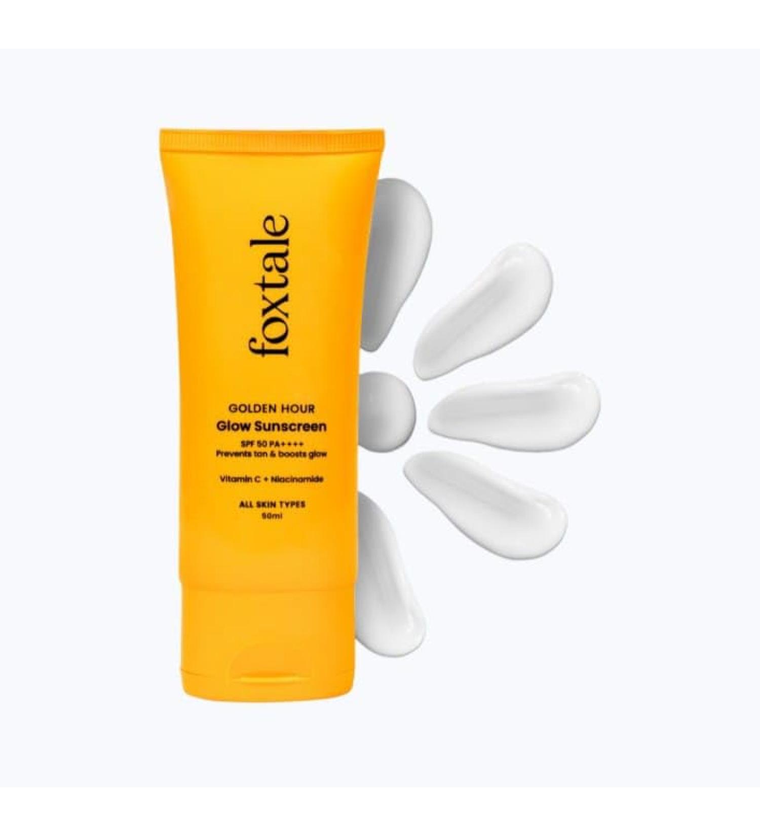Fox.. ..tale Golden Hour Glow Sunscreen SPF 50 PA++++ Vitamin C + Niacinamide 80ml Lightweight Non-Sticky All Skin Types - Buy Online on GoSupps.com