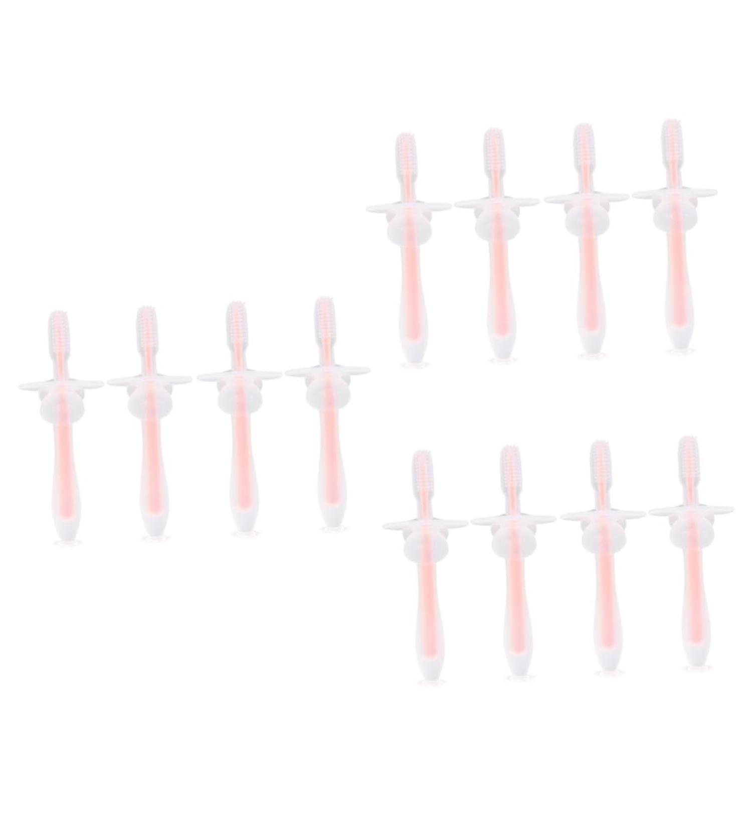 Minkissy 12 Pcs Baby Toothbrush Set - Silicone & Brass Bite Rings Soft Pink Fur Toothbrush with Lid for Newborns - International Shipping Available - Buy Online on GoSupps.com