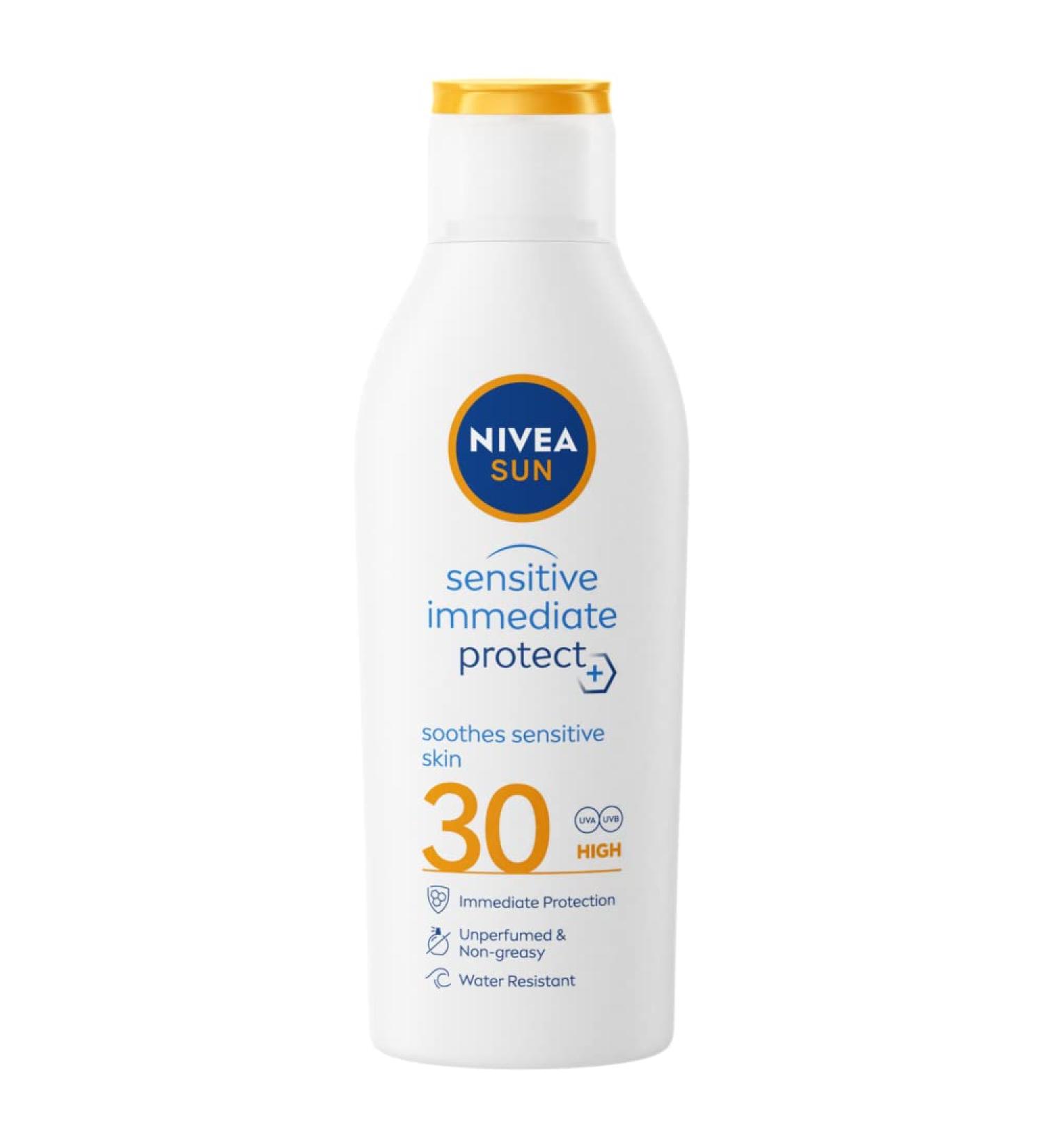 NIVEA SUN Protect & Sensitive Sun Lotion (200ml) SPF 30 - Sensitive Skin Sunscreen with Aloe Vera - 200 ml Pack of 1 - Buy Online on GoSupps.com