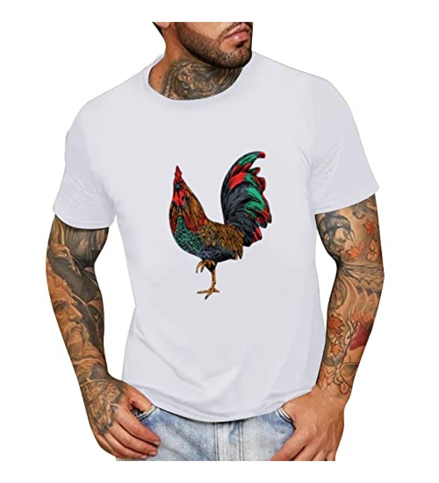 BEUU Men's Short Sleeve T-Shirt - 2022 Summer Cock Print Crewneck Tee in White XXL - Buy Online on GoSupps.com