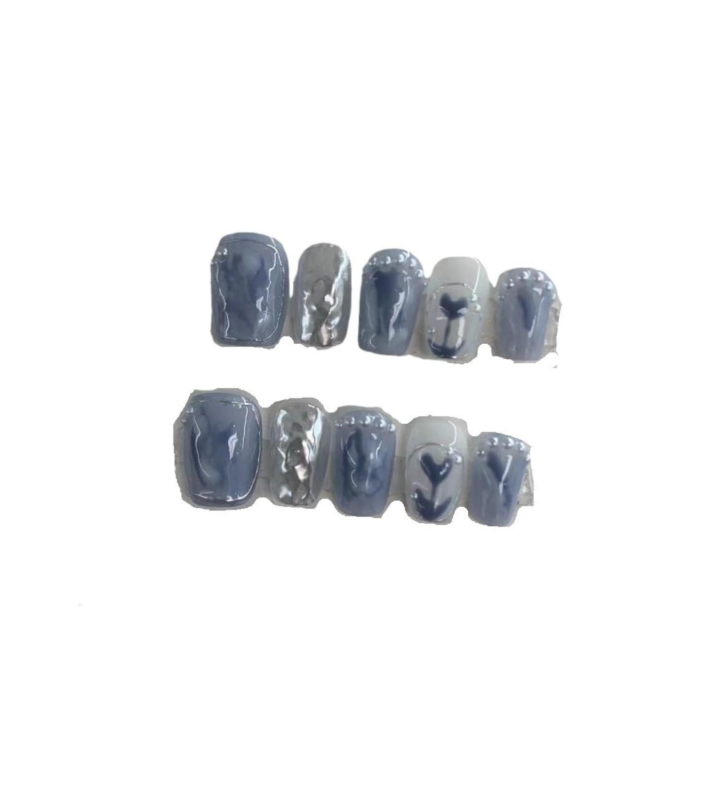 Cute Fake Nail Metal Short Style Halo Dyed Ice Transparent Finished Nail Beauty Handmade Wearable Nail Detachable (Color : A Size : M) 1 count (Pack of 1) A - Buy Online on GoSupps.com