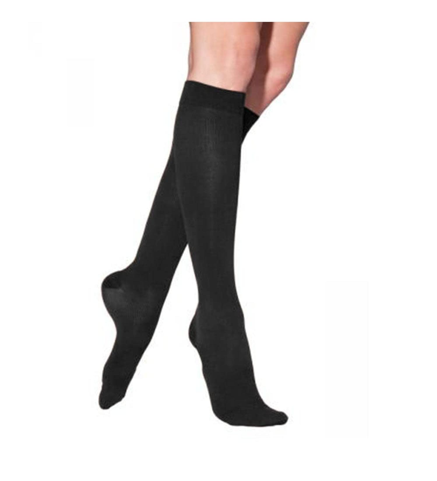 SIGVARIS COTTON 230 Women's Closed Toe Grip Top Calf Compression Socks 30-40mmHg Black Small Long