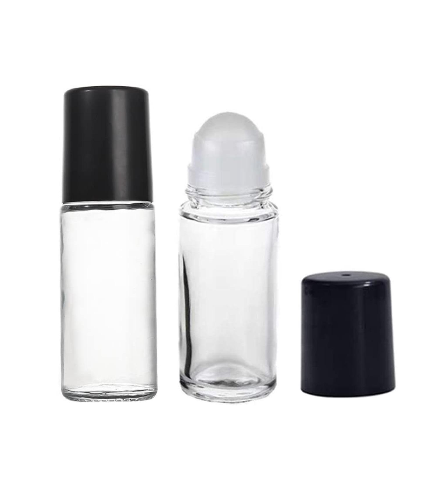 2Pcs 30ml Clear Glass Deodorant Roller Bottles | Plastic Roller Ball, Black Lid | Essential Oil, Empty Containers - Buy Online on GoSupps.com