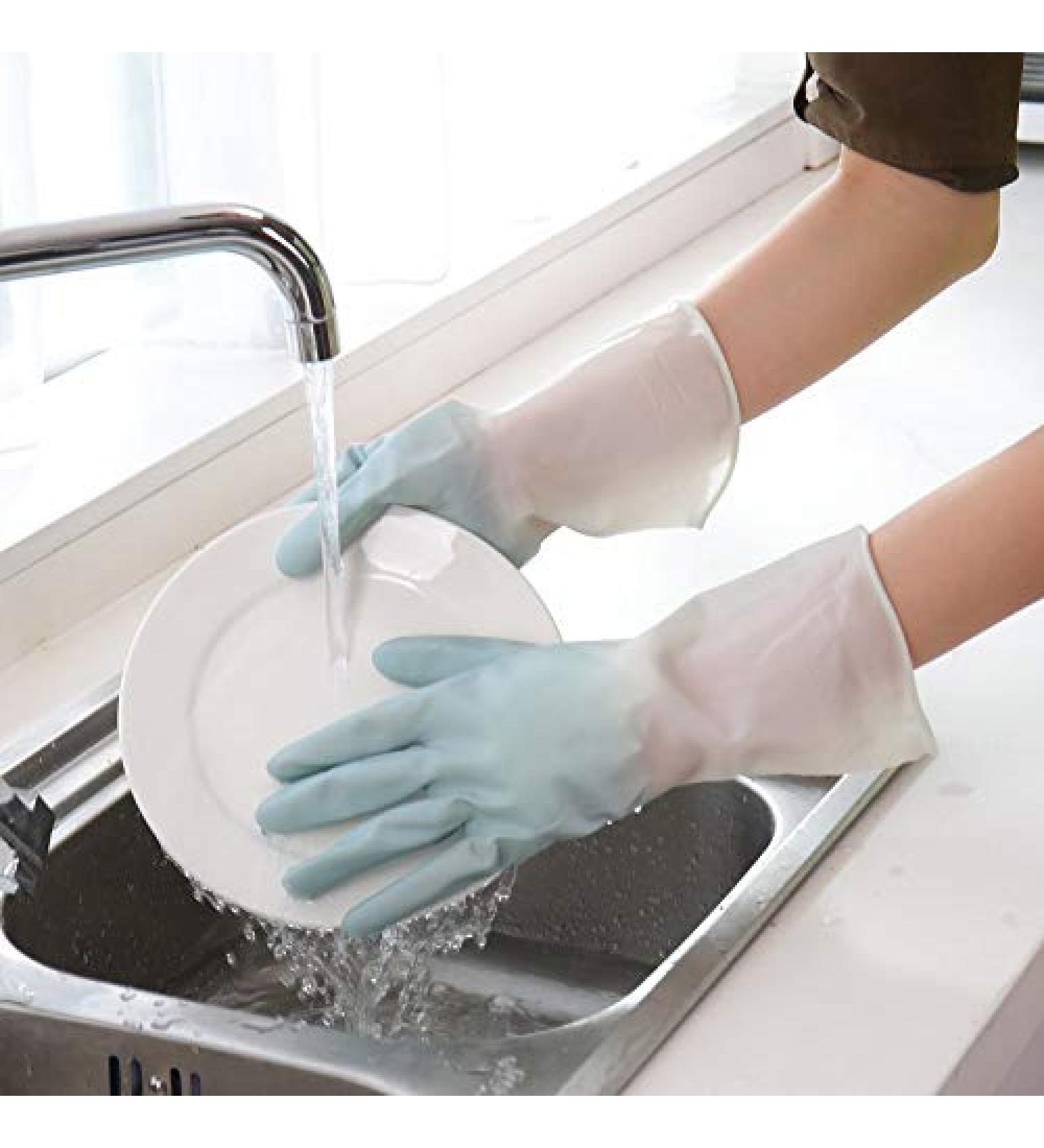 Gloves Transparent White Household Washing Dishes and Clothes Waterproof Plastic Household Cleaning Non Slip Durable high Temperature Resistant Thin Gloves Bicolorblue - Buy Online on GoSupps.com