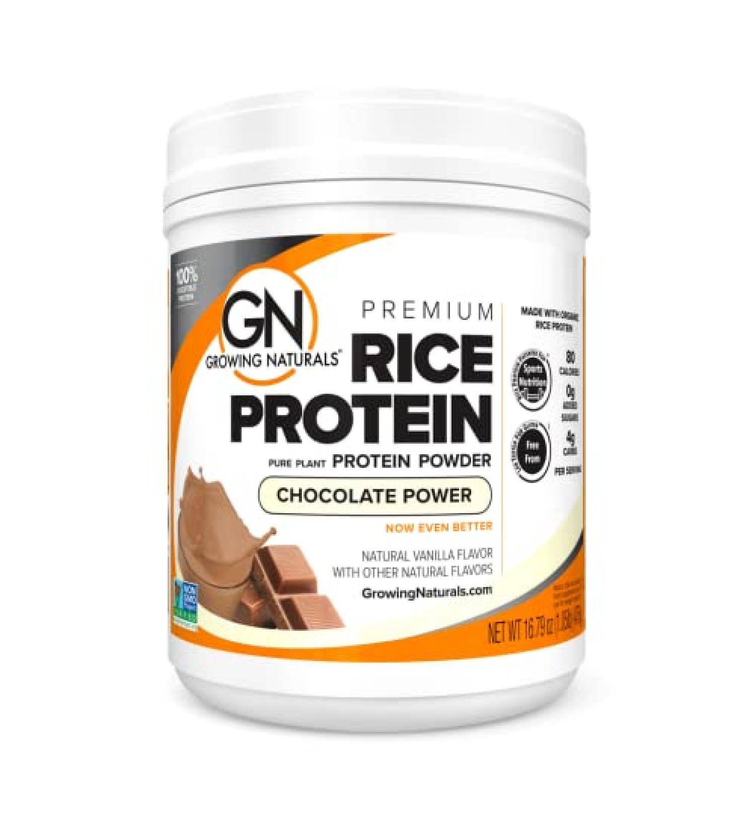 Growing Naturals Organic Chocolate Rice Protein Powder - Non-GMO, Vegan - 16.8 oz - Buy Online on GoSupps.com
