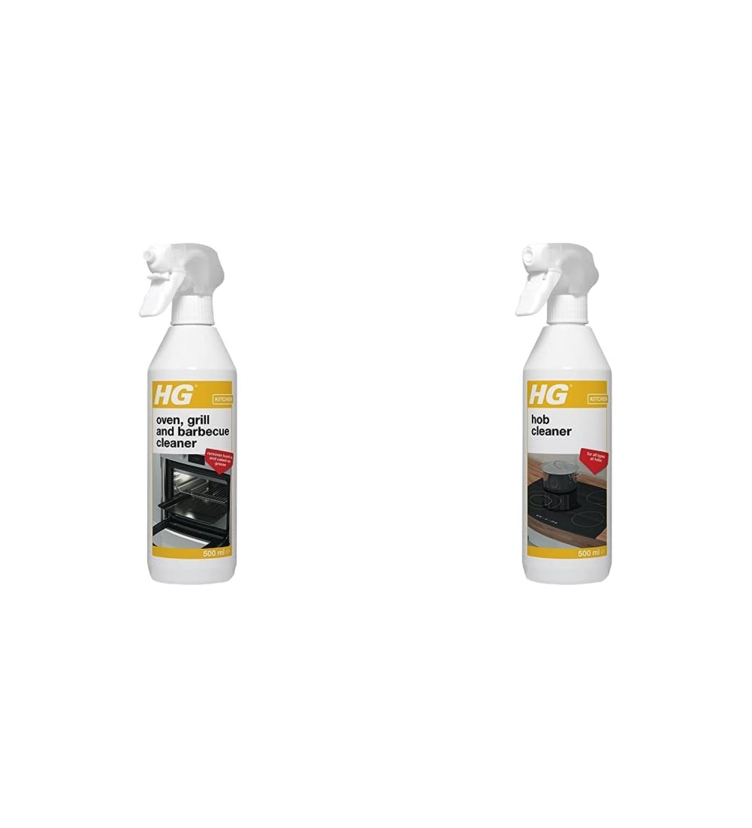 HG Oven Grill & Barbecue Cleaner Spray Removes Baked On Food & Burnt-in Grease Fast 500 ml (Pack of 1) + HG Hob Cleaner for Everyday Use Freshly Scented - 500ml Spray - Buy Online on GoSupps.com