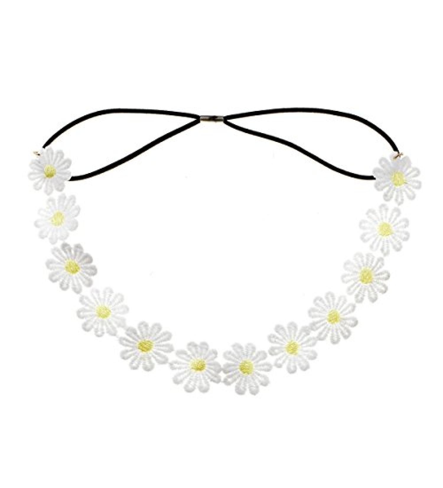 BeeSpring Daisy Flower Headband Sunflower Crown Hair Wreath Bohemian Floral Headpiece for Spring Tourism Wedding Festivals Party (White)