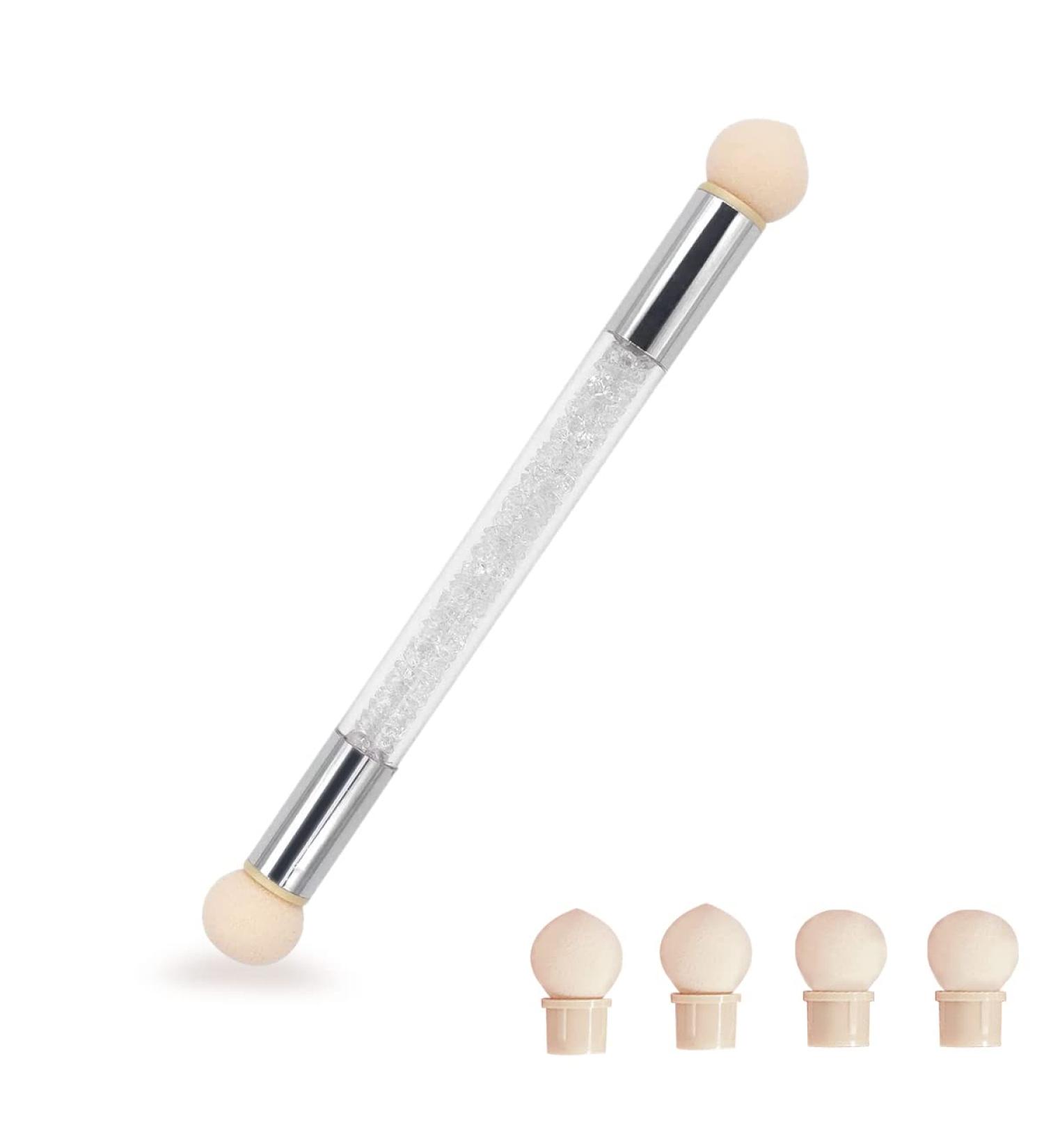 Jagowa 1 Piece Nail Art Sponge Brush Double Head Smudge Gradient Pen Washable Nail Art Tool with 4 Replacement Heads for Women Decoration DIY Nail Art (White) - Buy Online on GoSupps.com