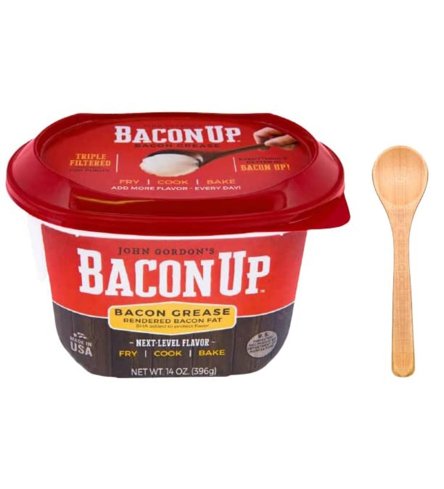 Bacon Up Bacon Grease for Cooking - 14 Ounce Tub with Mini Spoon | Authentic Bacon Fat for Frying, Baking | Triple-Filtered, No Carbs, Gluten-Free & Shelf-Stable - Buy Online on GoSupps.com