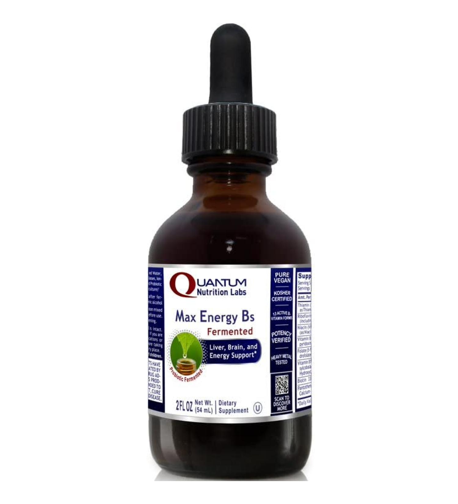 Quantum Nutrition Labs Max Energy Bs Probiotic - Fermented High Potency Vitamin B Formula - Energy Booster for Brain & Liver - Plant-Based Liquid Drops - 2 Fl oz - Buy Online on GoSupps.com