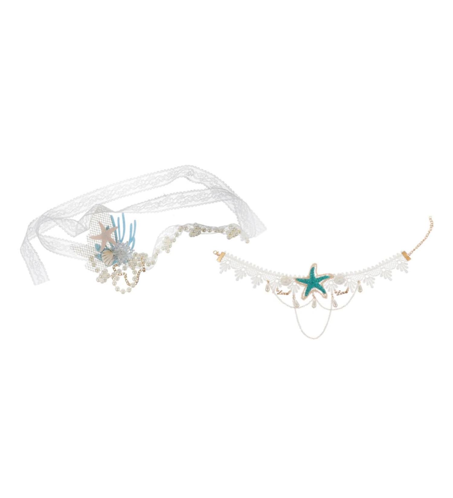 Ipetboom 1set Shell Headband Necklace Hair Accessories Pearl Seaside - Buy Online on GoSupps.com