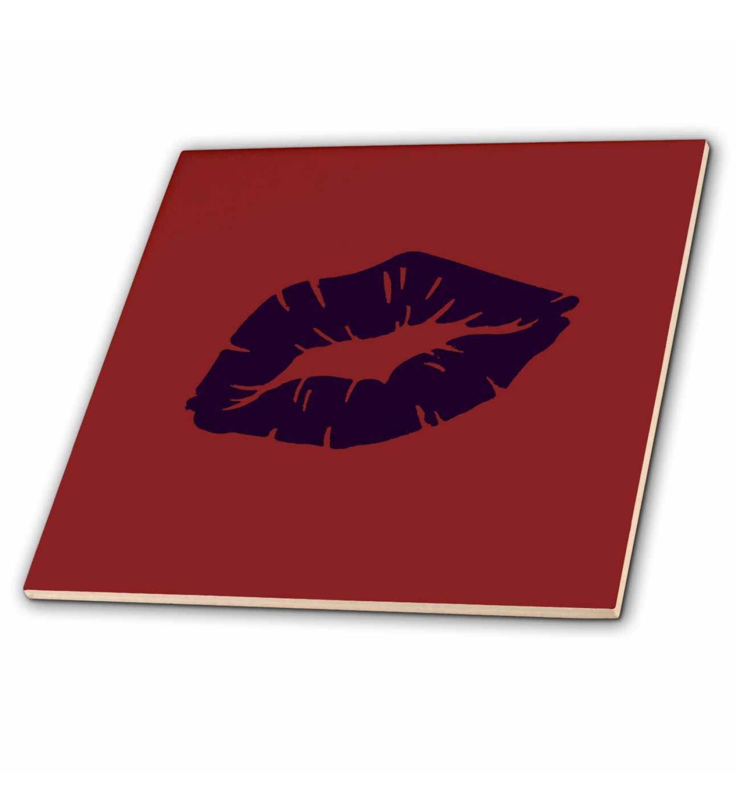 3dRose Beautiful Poweful Feminine Purple Lipstick Kiss Isolated - Tiles (ct_356867_3) 8-Inch-Ceramic