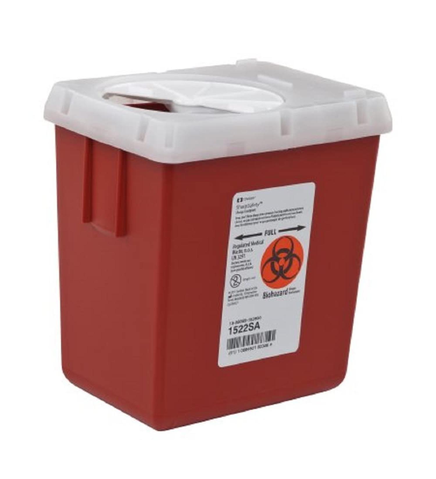 Kendall Phlebotomy Sharps Containers 2 Quart 7.25H X 4.47D X 6.5: W Autodrop Container Red - Model 1522Sa - Each