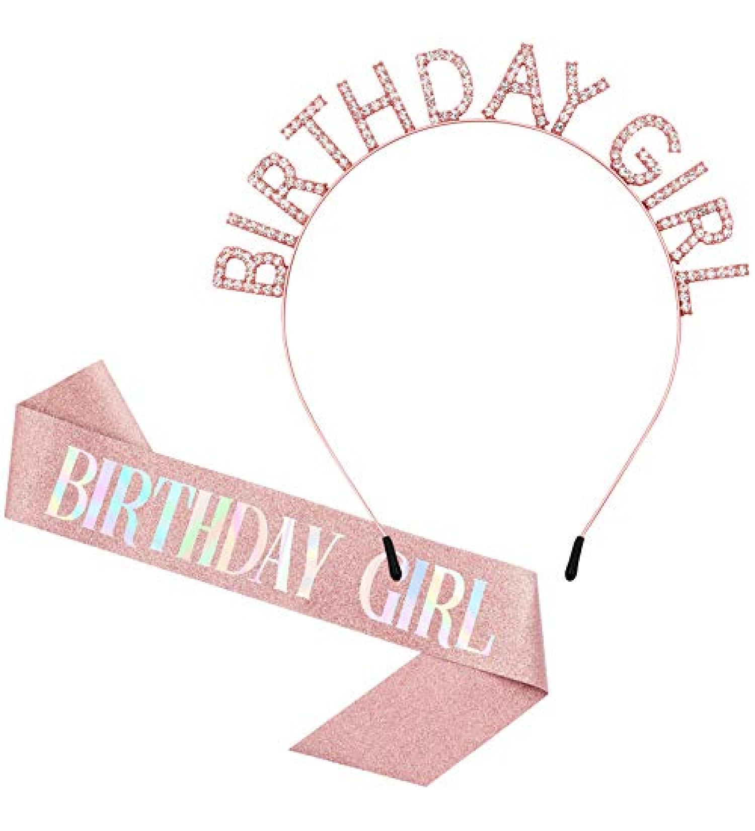 Rose-Gold Birthday Girl Set: Sash, Tiara & Headband | Princess Rhinestone Crown for Women - Perfect Birthday Gifts & Accessories - Buy Online on GoSupps.com