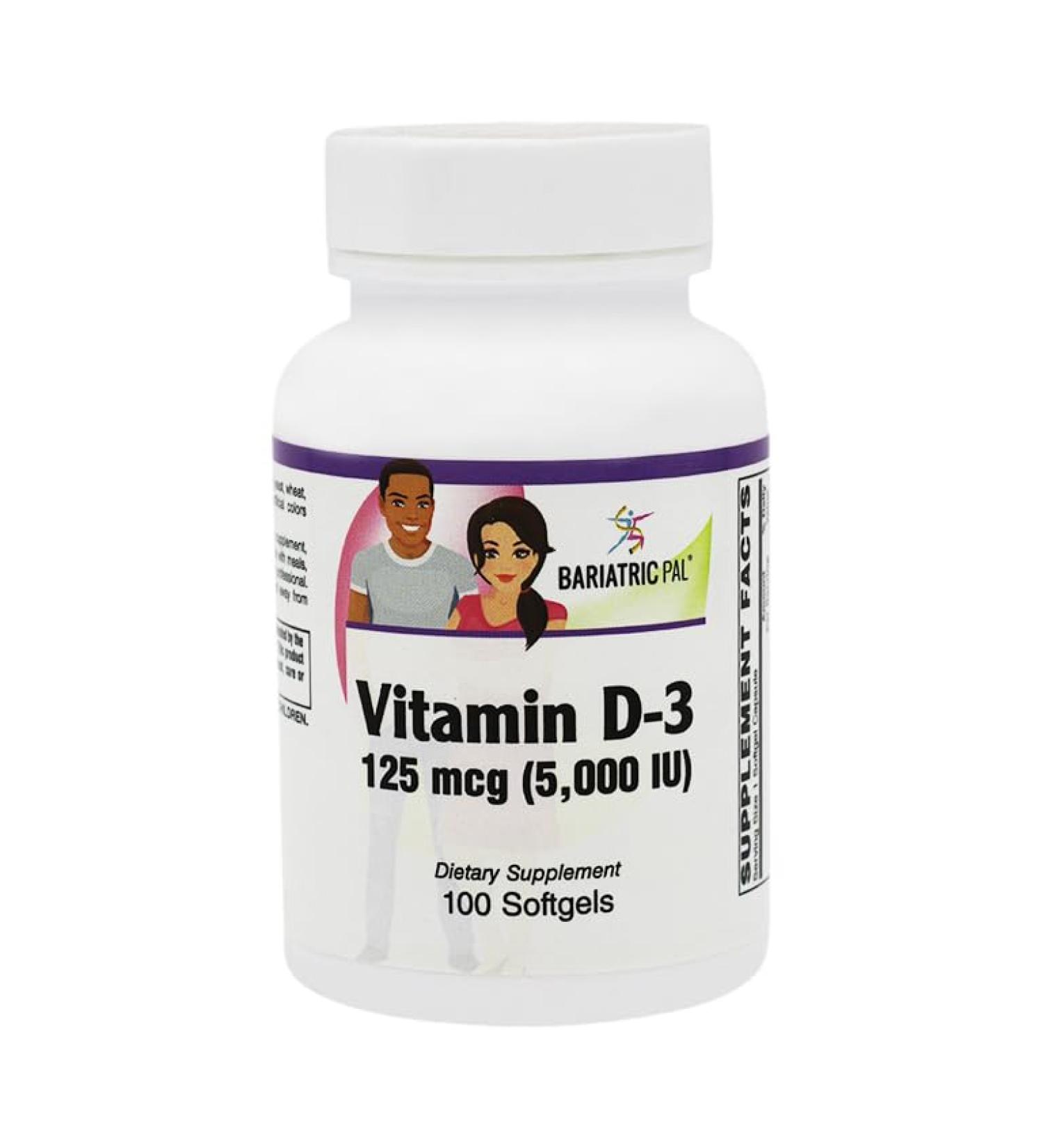 BariatricPal Vitamin D-3 125mcg (5000 IU) - Easy Swallow Vegetarian Softgels (100ct Bottle) 100 Count (Pack of 1) - Buy Online on GoSupps.com