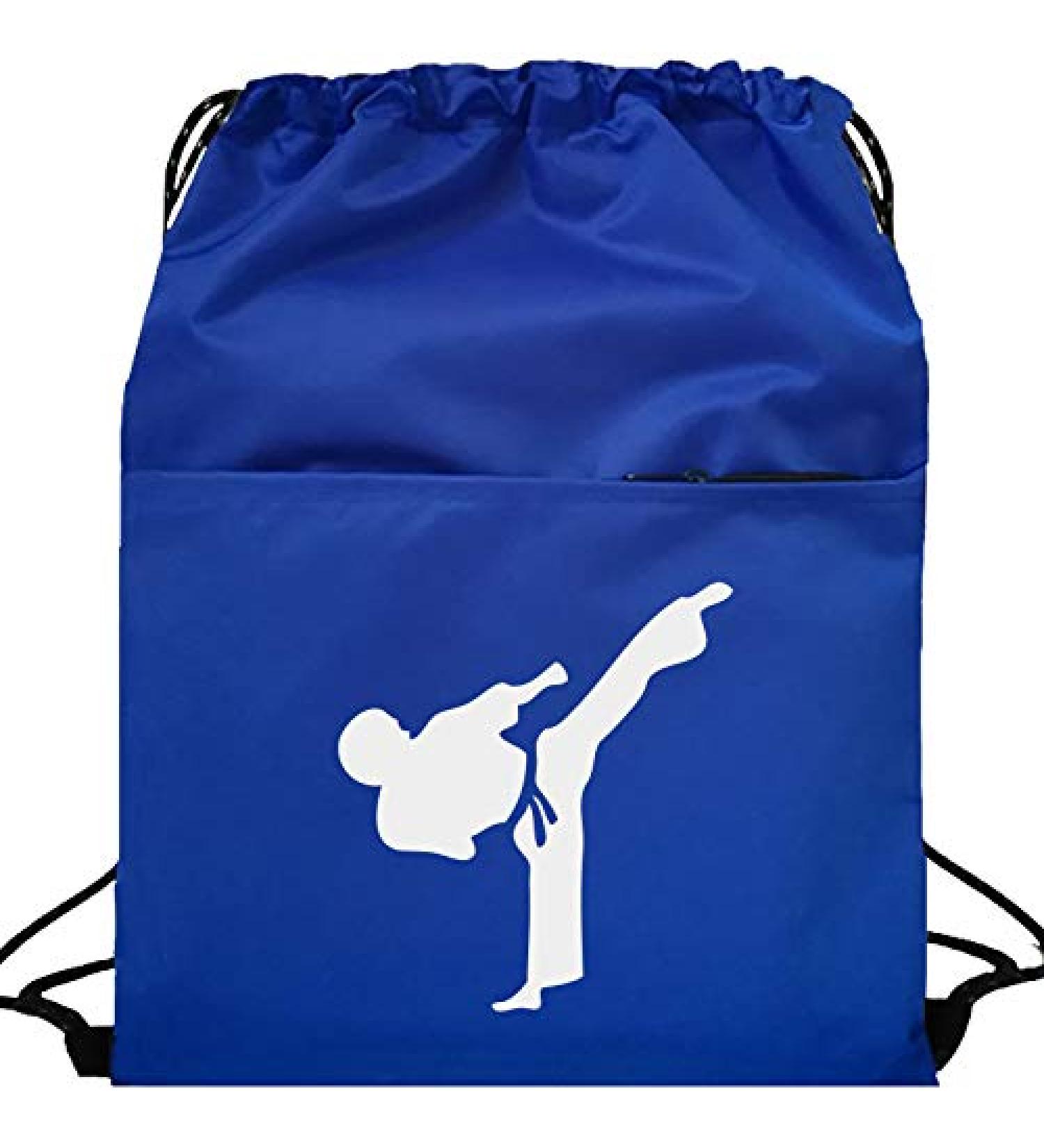 Kunzite Luminous Taekwondo Gym Drawstring Bags Martial Arts Mesh Bag Portable Fitness Double Shoulder Backpack for Karate Blue