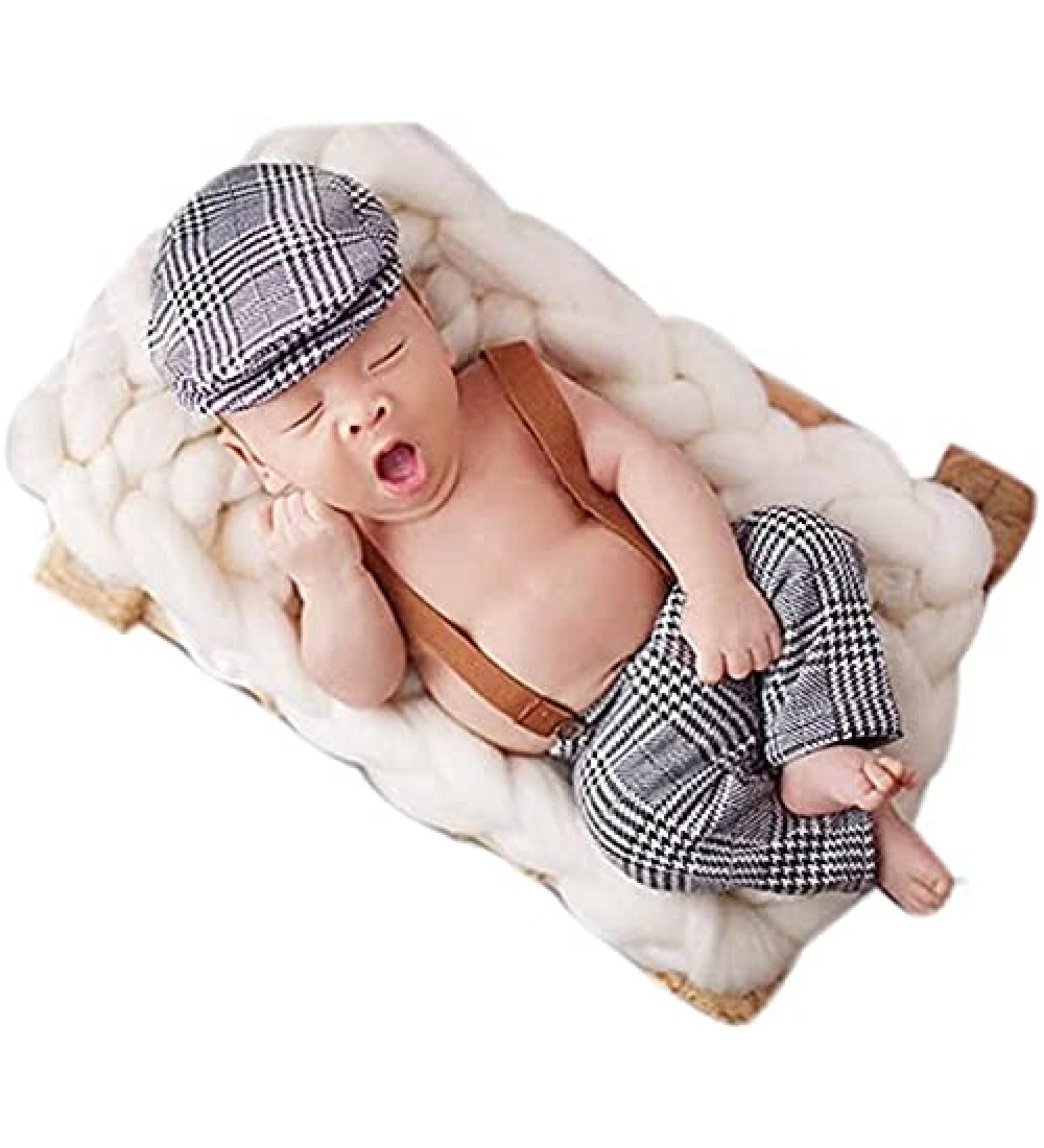 Gwwfe Newborn Photography Props Baby Boy Girl Photo Shoot Outfits Knitted Crochet Costumes Cap & Rompers Grey
