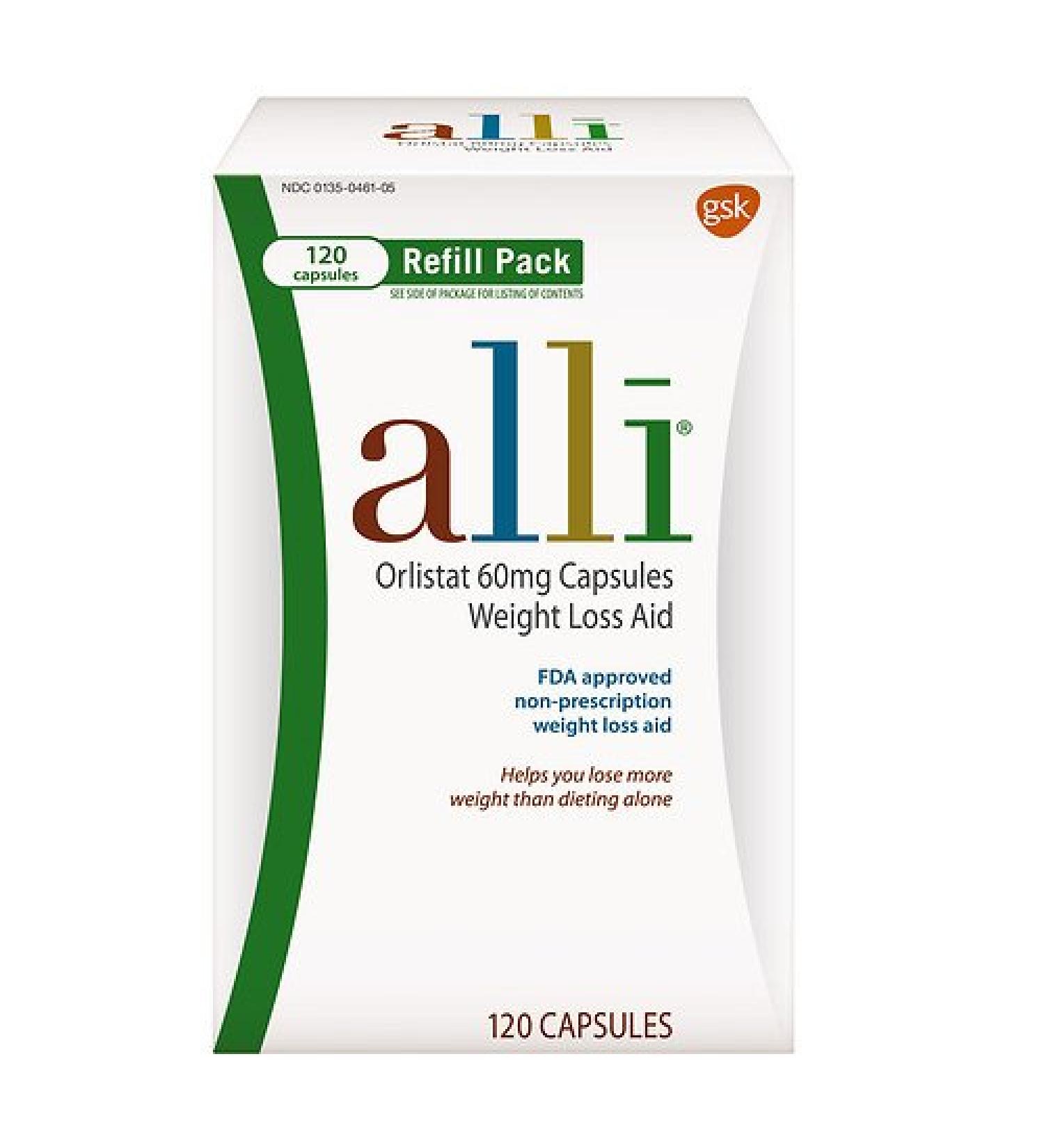 Alli Orlistat 60mg Capsules Weight Loss Aid Refill 120 ea(Pack of 2)