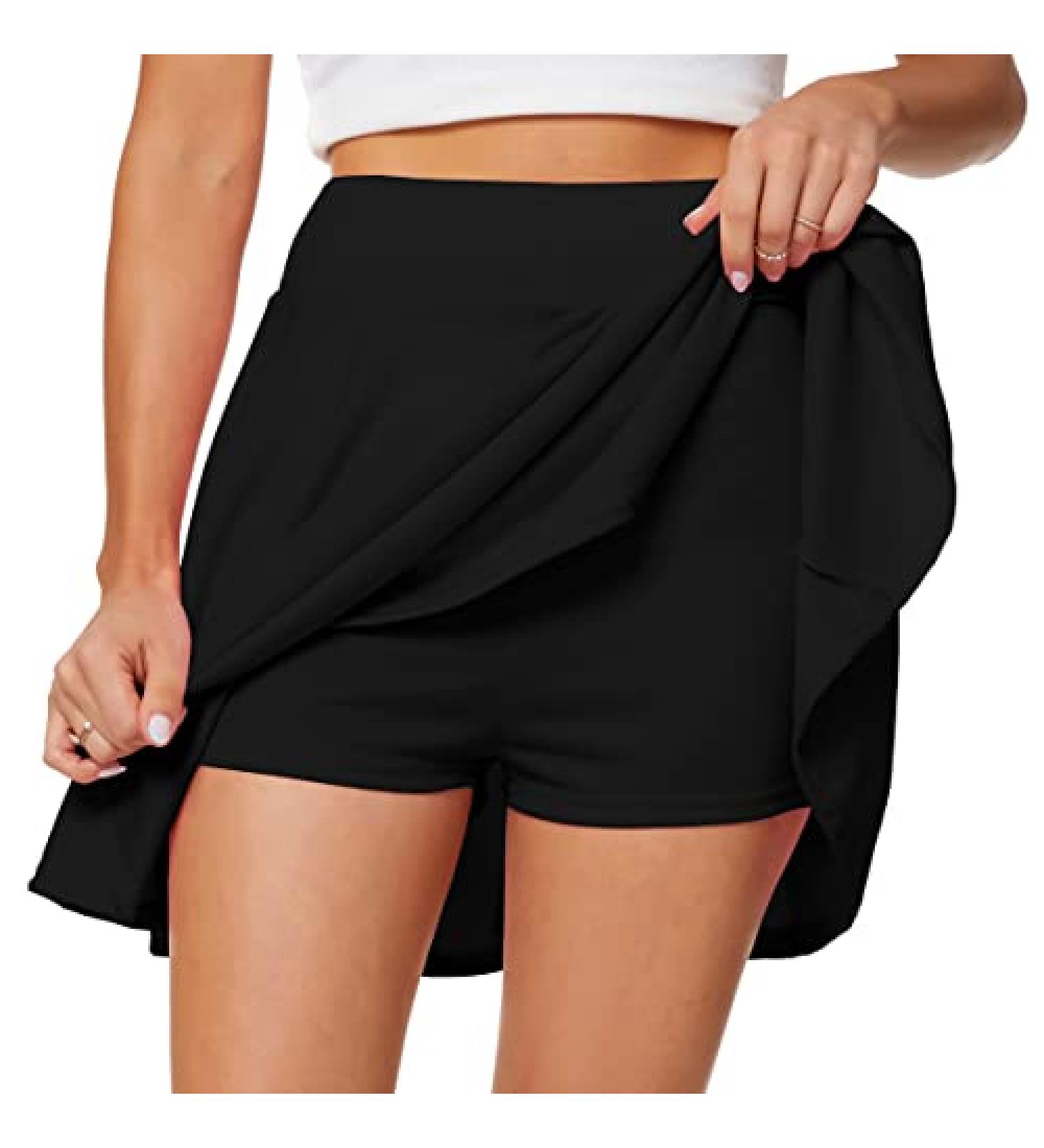 Afibi Women's Casual Flared Pleated Mini Skater Skirt with Shorts - X-Large Black - Buy Online on GoSupps.com