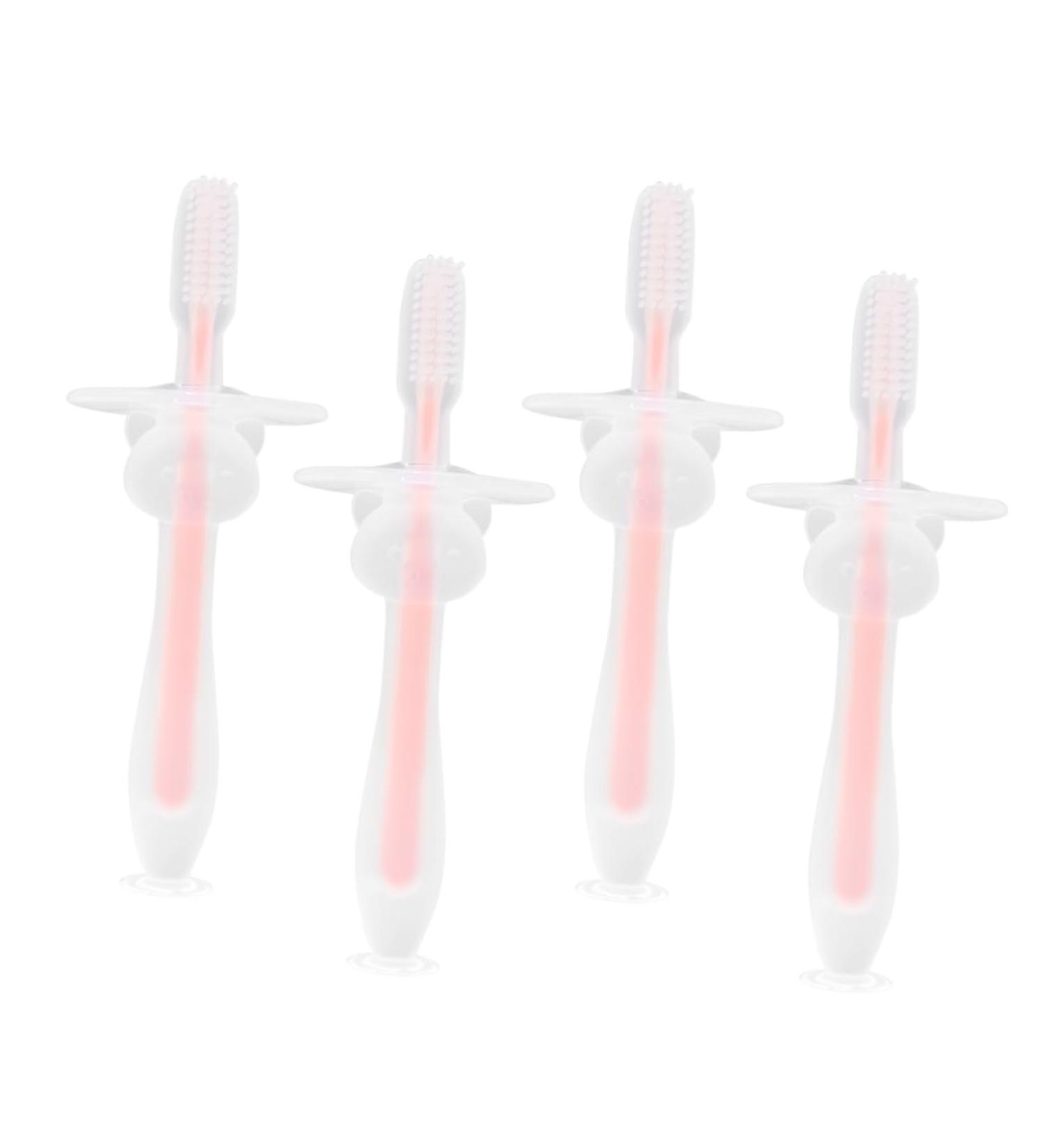 Hapinary 4-Piece Toddler Toothbrush Set - Infant & Baby Training Brushes with Lids - Pink Newborn Toothbrushes for Gentle Oral Care - Buy Online on GoSupps.com