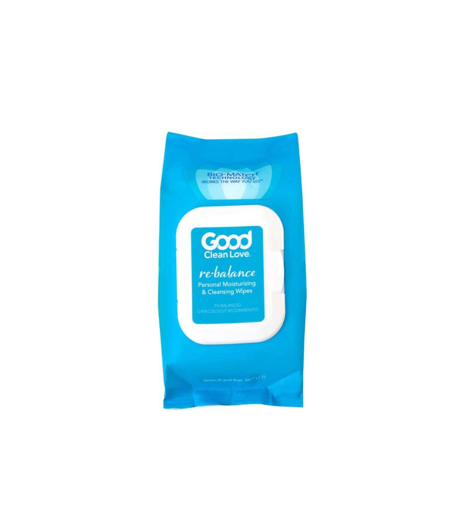 Good Clean Love Rebalance Moisturizing & Cleansing Wipes - 30 pH-Balanced Feminine Hygiene Wipes for Vaginal Health & Odor Control - Buy Online on GoSupps.com