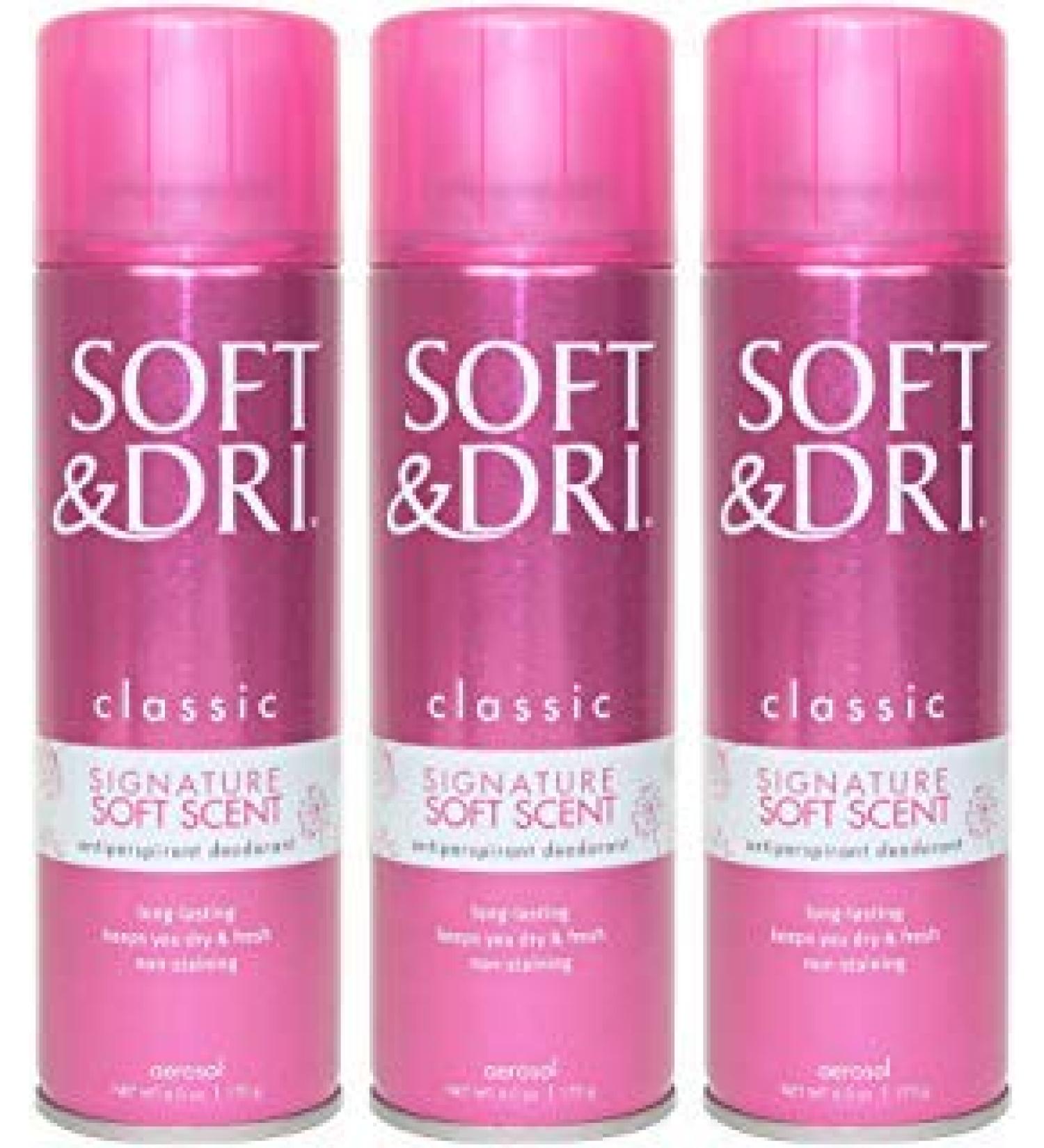 Soft & Dri, Aerosol, Antiperspirant Deodorant, Signature Soft Scent, 6OZ, Pack of 3