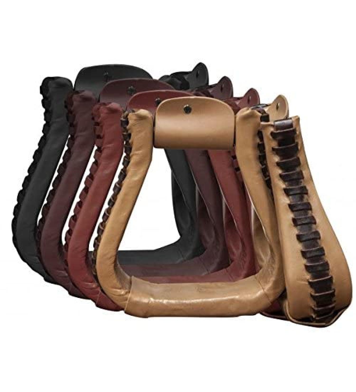 Showman Leather Covered Western Stirrups Black