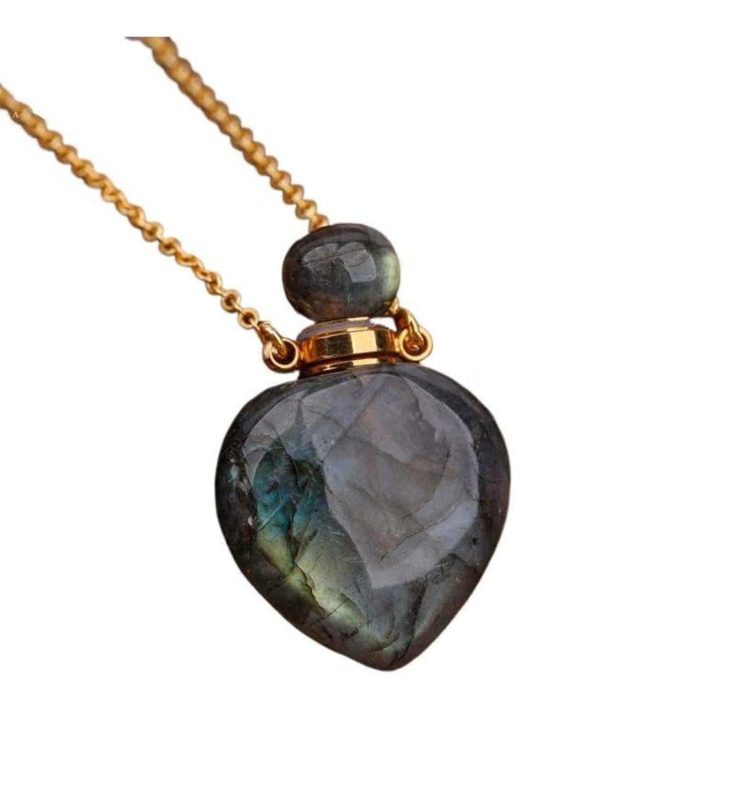 Elegant Heart Stone Essential Oil Pendant Necklace - Roses Amethysts Quartz & Labradorite - Perfect Jewelry Gift for Women - Buy Online on GoSupps.com