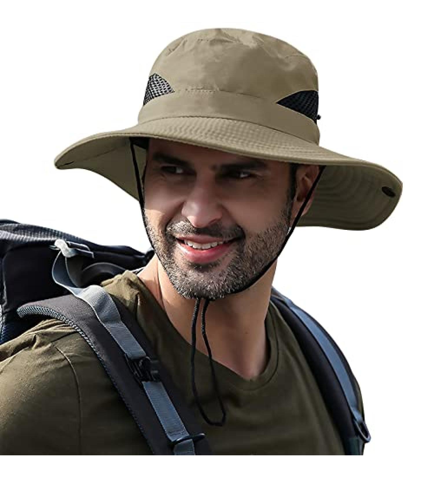 Men's UPF50+ Wide Brim Sun Hat | Waterproof Boonie Fishing Cap in Khaki - Buy Online on GoSupps.com