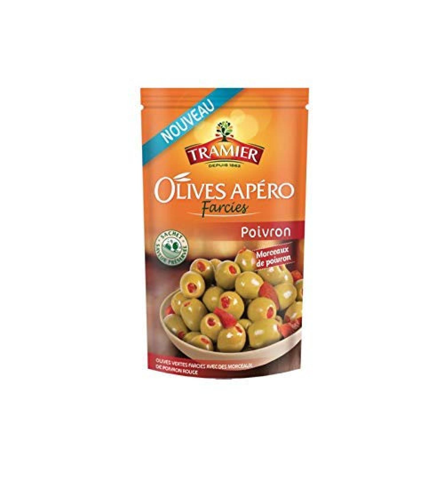 TRAMIER - Olive Aperitif Stuffed Pepper 130 g - Pack of 4