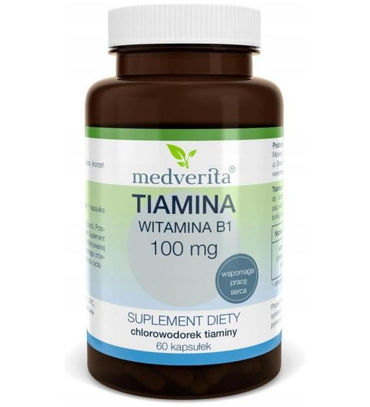 Medverita - Vitamin B1 (Thiamine) - No additives - Dietary supplement - 2 months supply - 60 capsules