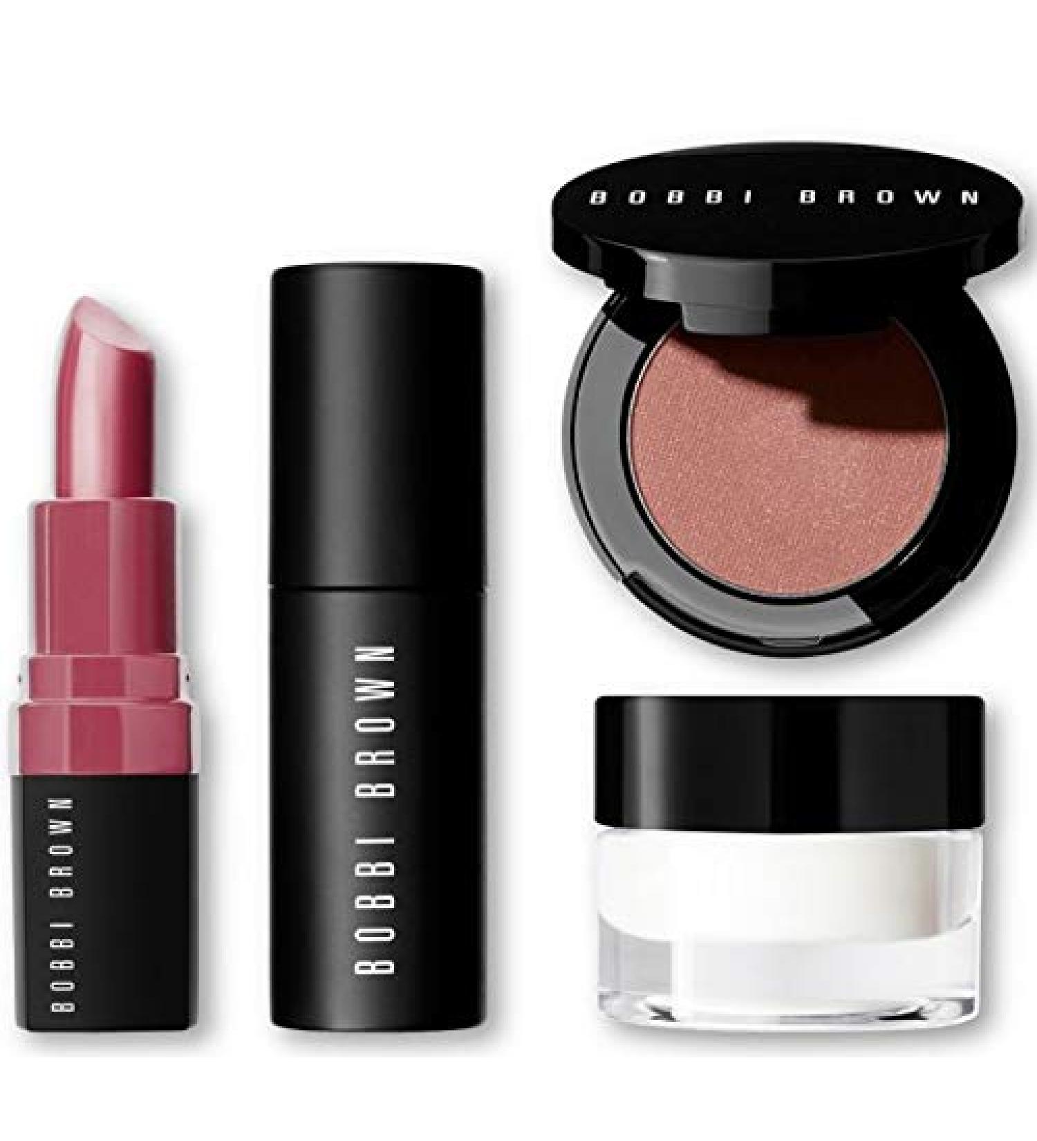 Bobbi Brown 4 Piece Overnight Set Includes Mini Vitamin Enriched Face Base Eye Opening Mascara Bronzing Powder in Medium and Crushed Lip in Lilac