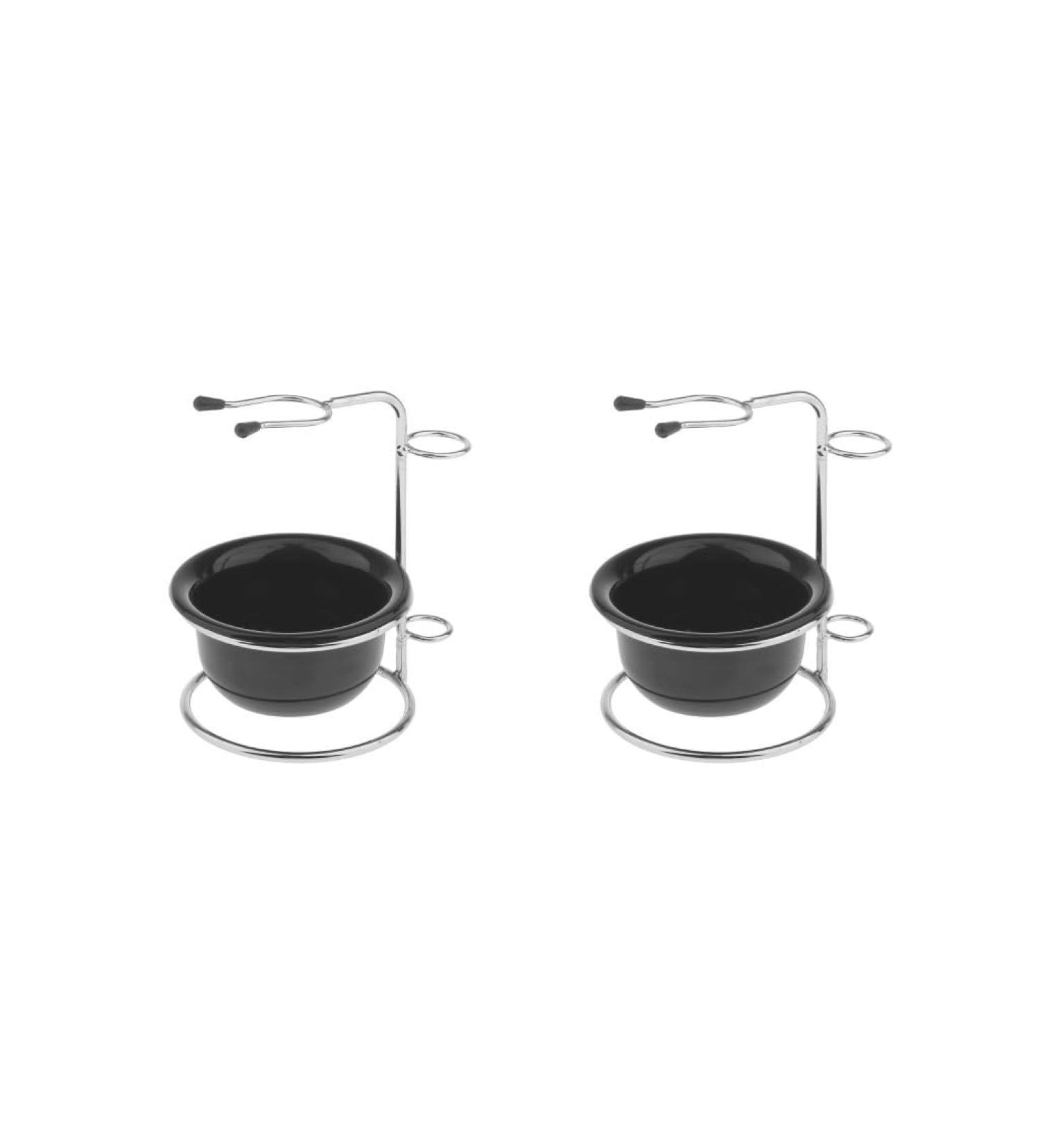Set of 2 Black Shaving Brush Stand Holder & Acrylic Bowl - Premium Shaving Accessories for Men - Buy Online on GoSupps.com