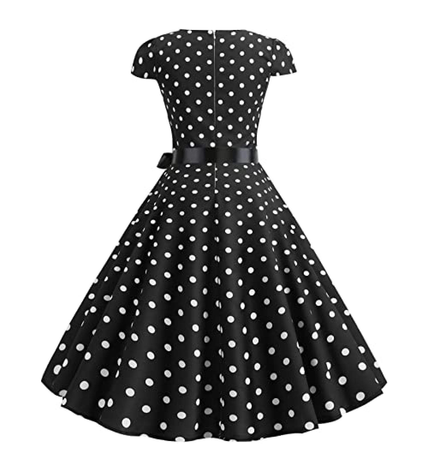 YOUMETO Polka Dot Short Sleeve Formal Dress for Women - Black, Medium | 2023 Prom & Club Dress - Buy Online on GoSupps.com