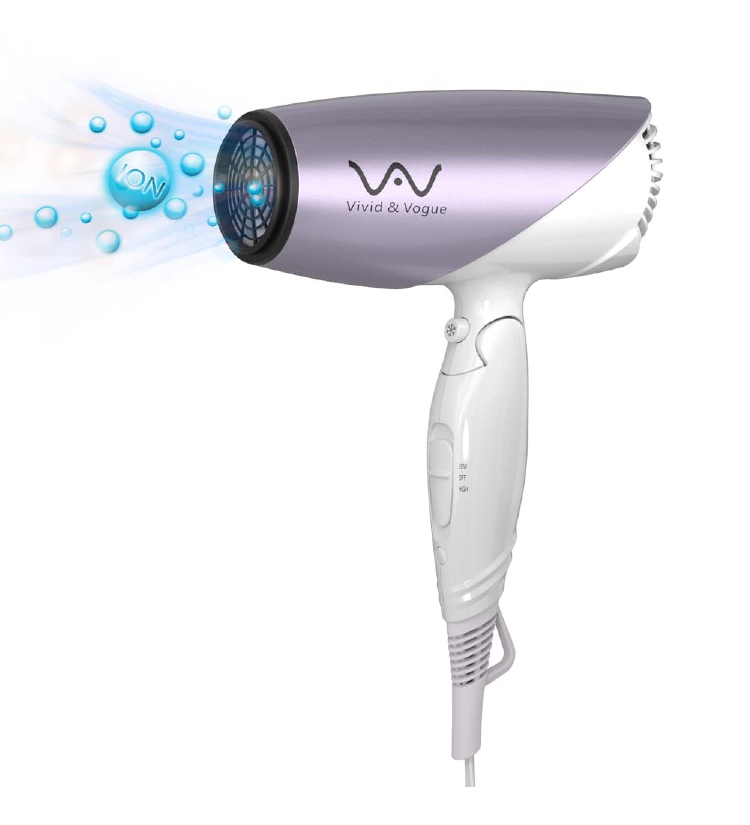 Vivid&Vogue 1875w Negative Ion Medium Size Hair Dryer Home-Use&Professional Blow Dryer with Folding Handle - Buy Online on GoSupps.com