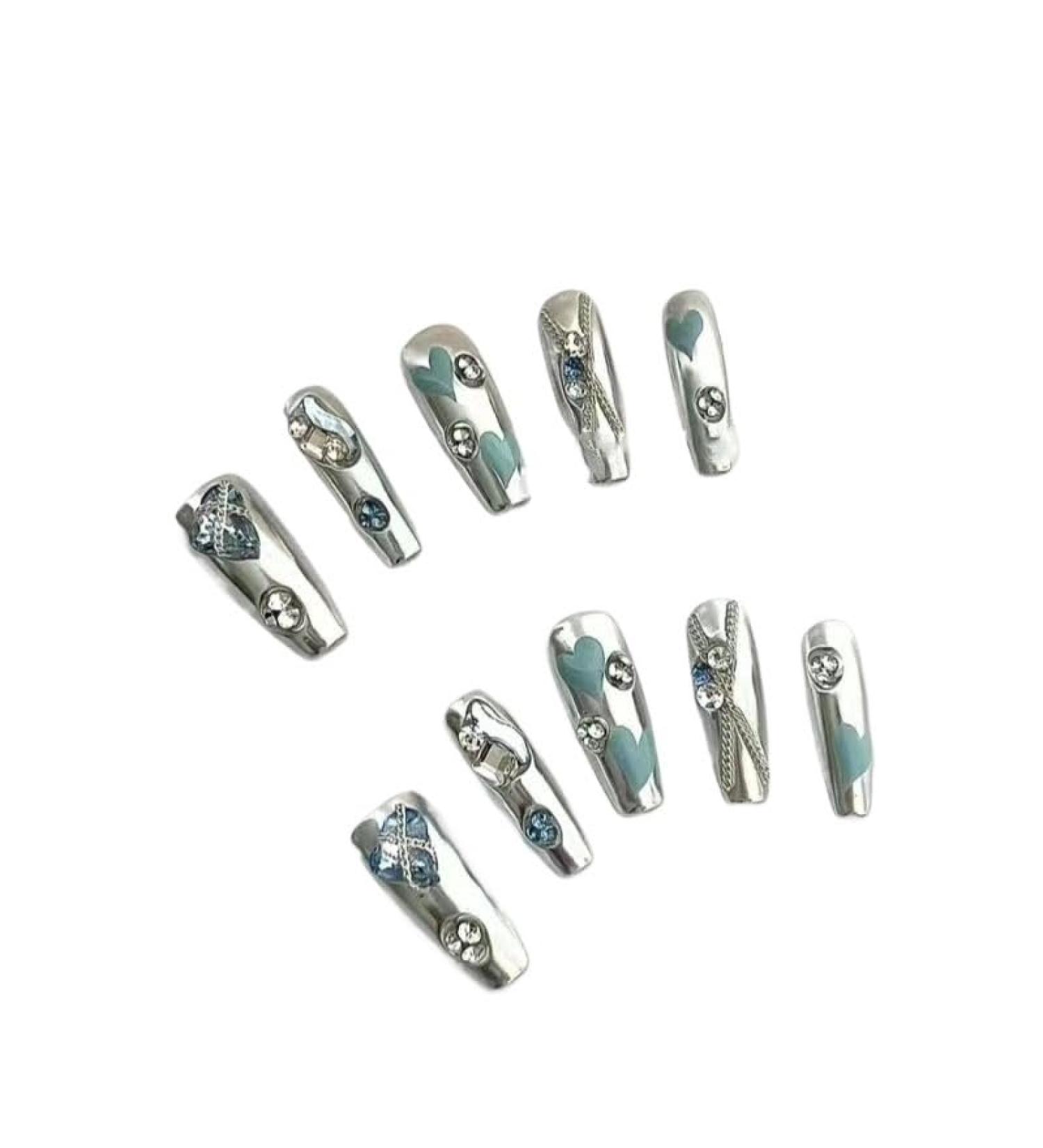 Temperament manicure handmade T-shaped manicure irregular finished nail patch silver armor(XS)