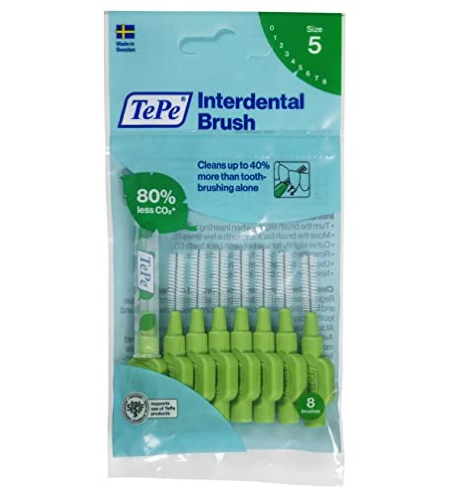 TePe 0.8 mm Size 5 Original Interdental Brush - Pack of 8 Green 1 count (Pack of 8) - Buy Online on GoSupps.com