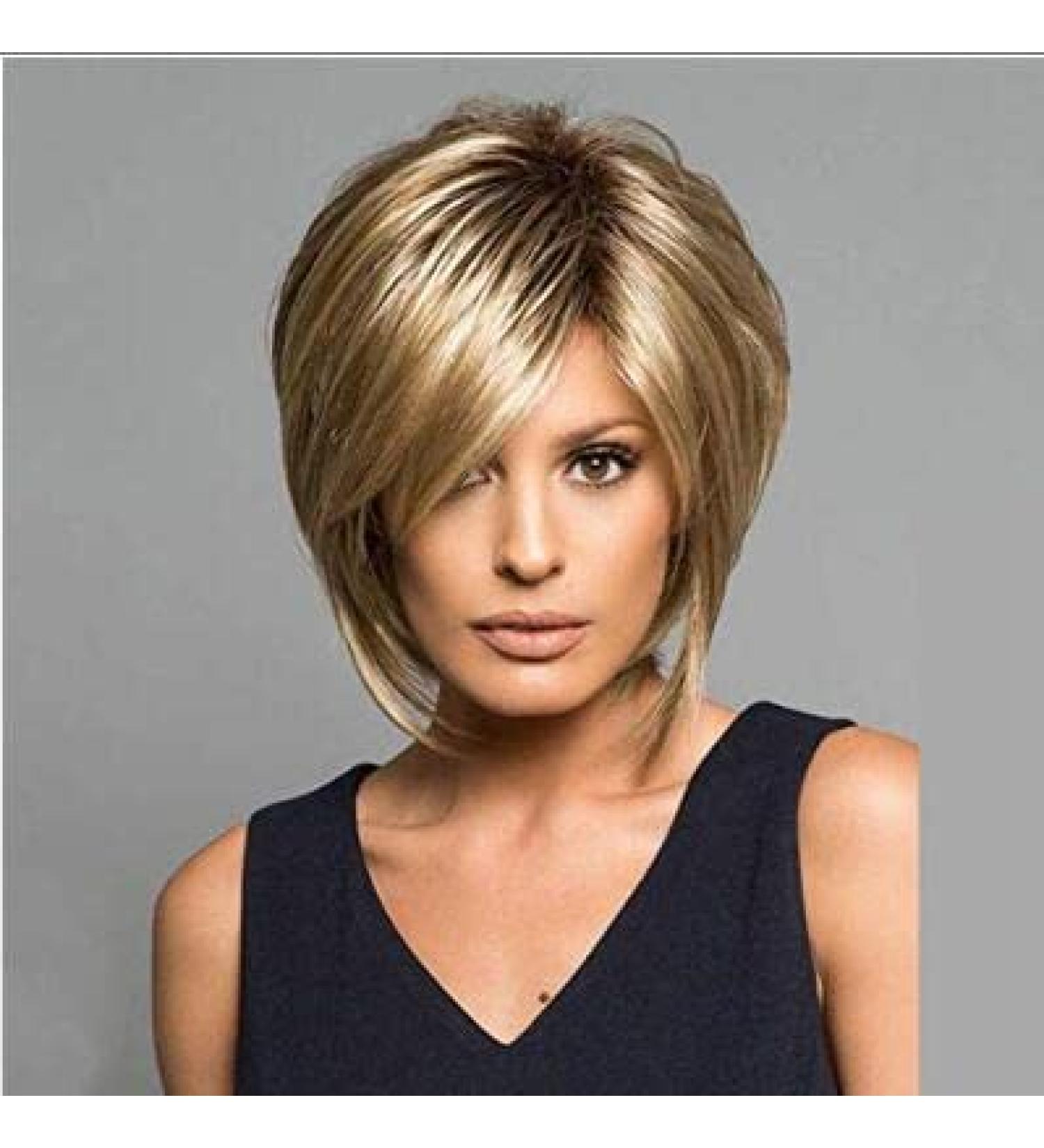 Fluffy Short Blond Bob Wig with Bangs - Heat-Resistant Synthetic Hair for Costume Parties | 13 150g Women's Wig - Buy Online on GoSupps.com