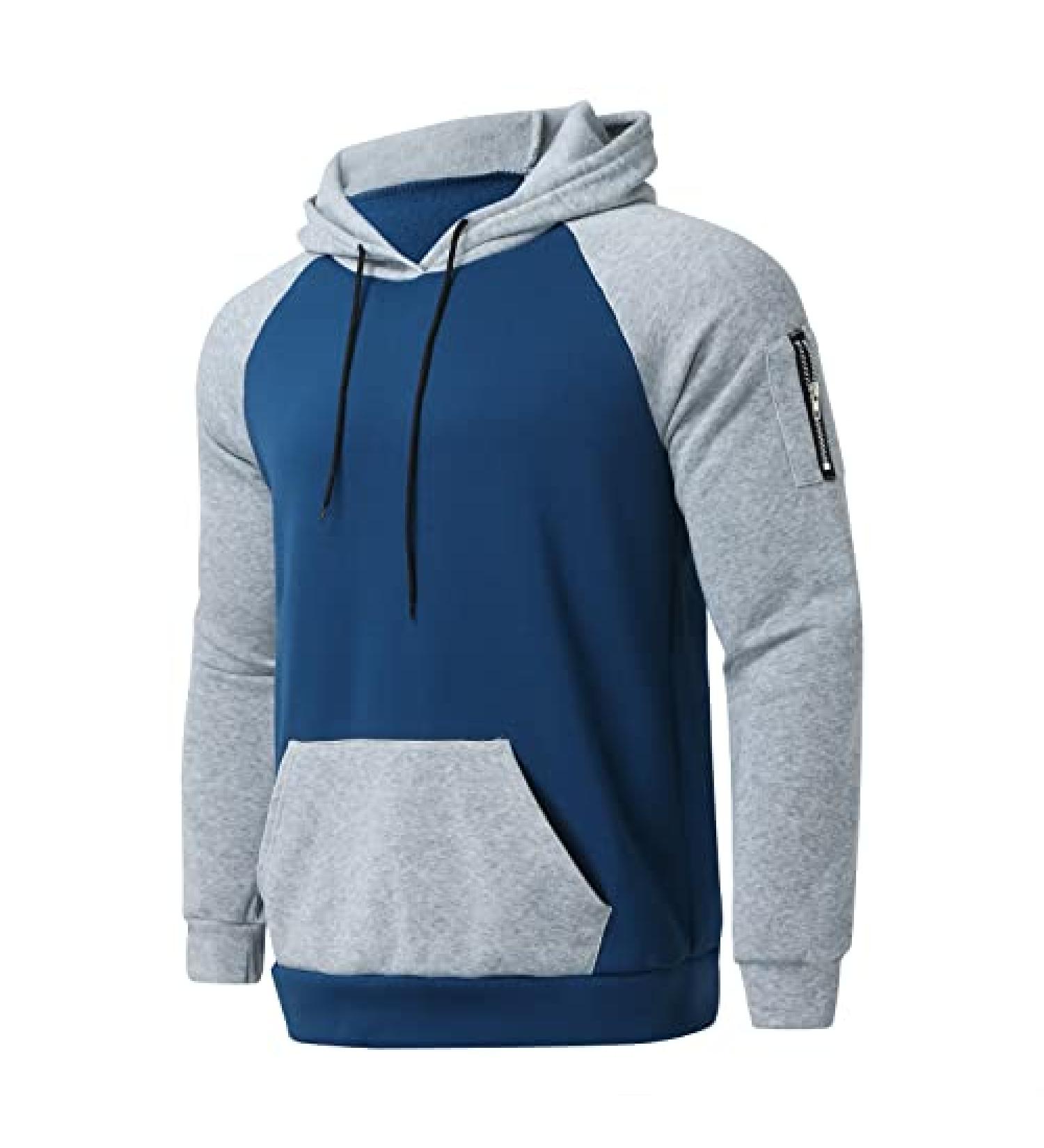 Men's Patchwork Hoodies: Solid Color Block Pullover with Pockets - Buy Online on GoSupps.com