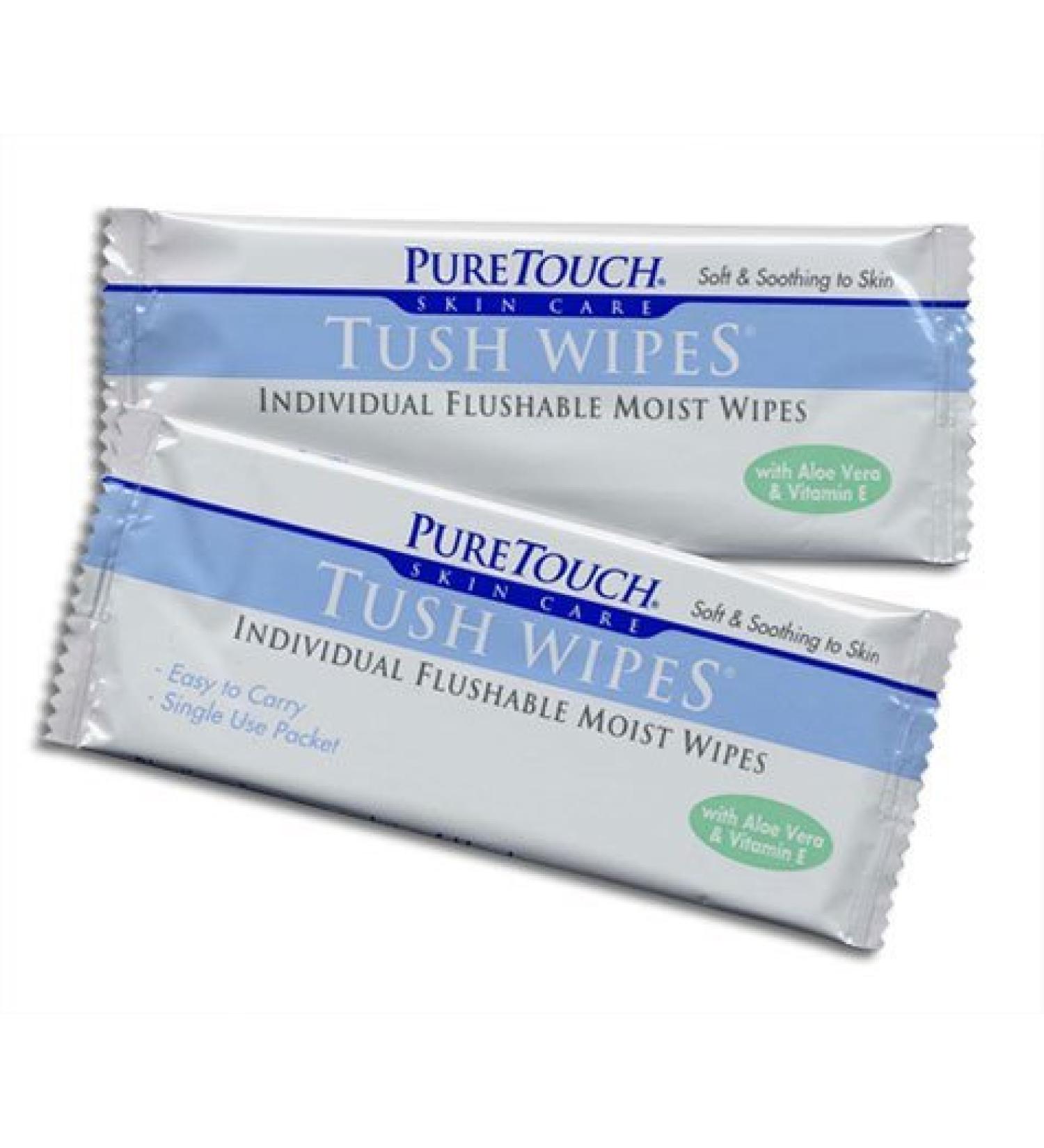 PureTouch Tush Wipes for adults Individual Flushable Moist Wipes BULK 350 Single-Use-Packets