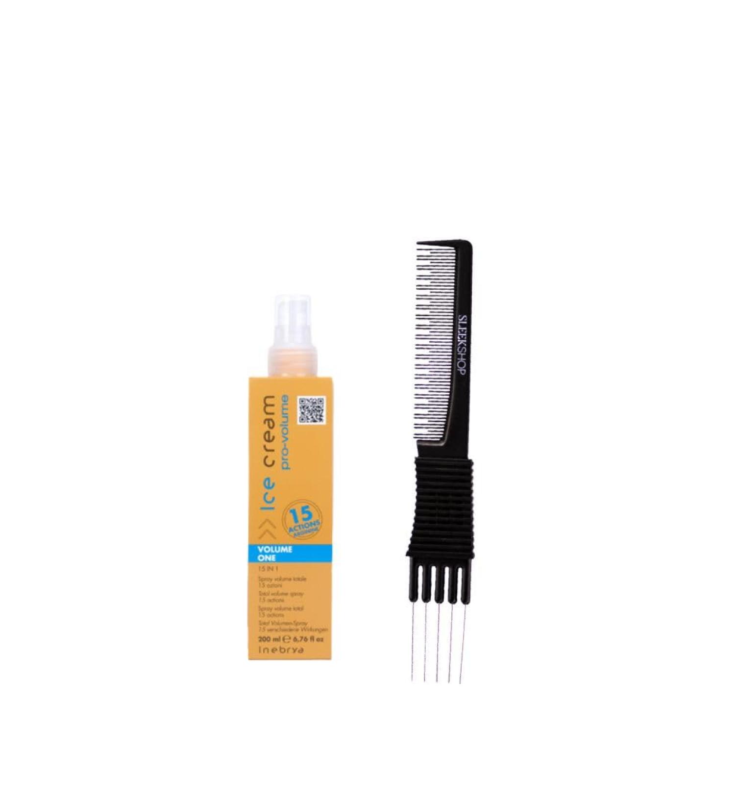 kuss Inebrya Ice Cream Pro Volume 15 In 1 Spray (6.76 oz) with Teasing Comb Pack of 1 Yellow