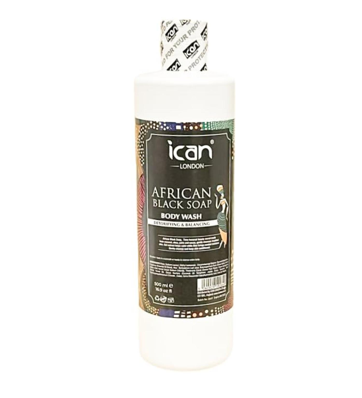 ican London African Black Soap Detoxifying & Balalncing Body Wash 500ml - Buy Online on GoSupps.com